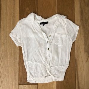 Collared shirt sleeve twist front crop top